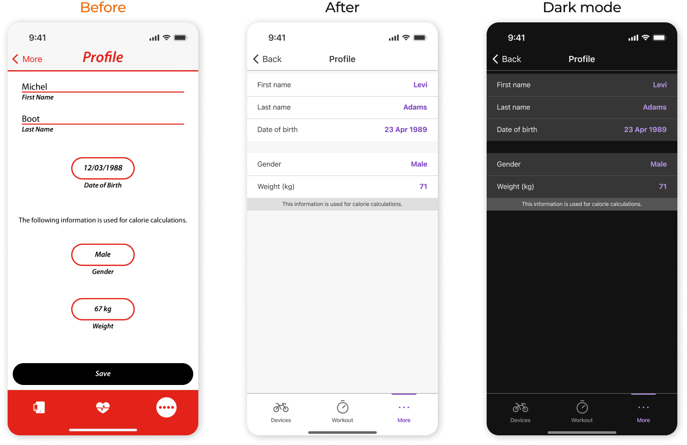 Before and After of the Profile page