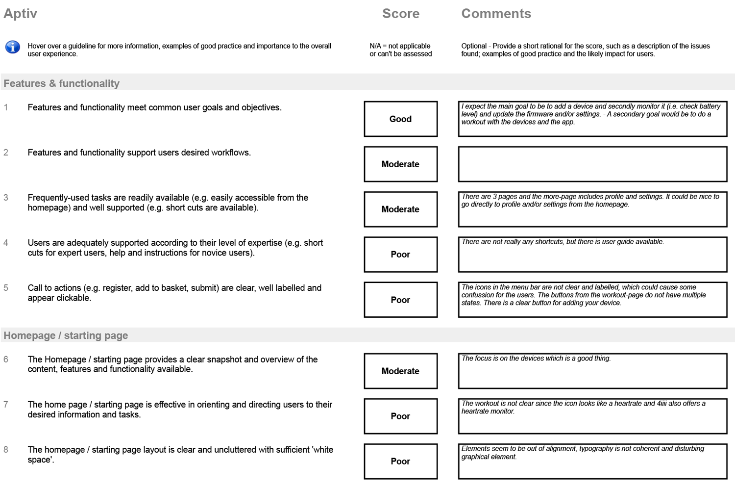 Heuristic evaluation snippet