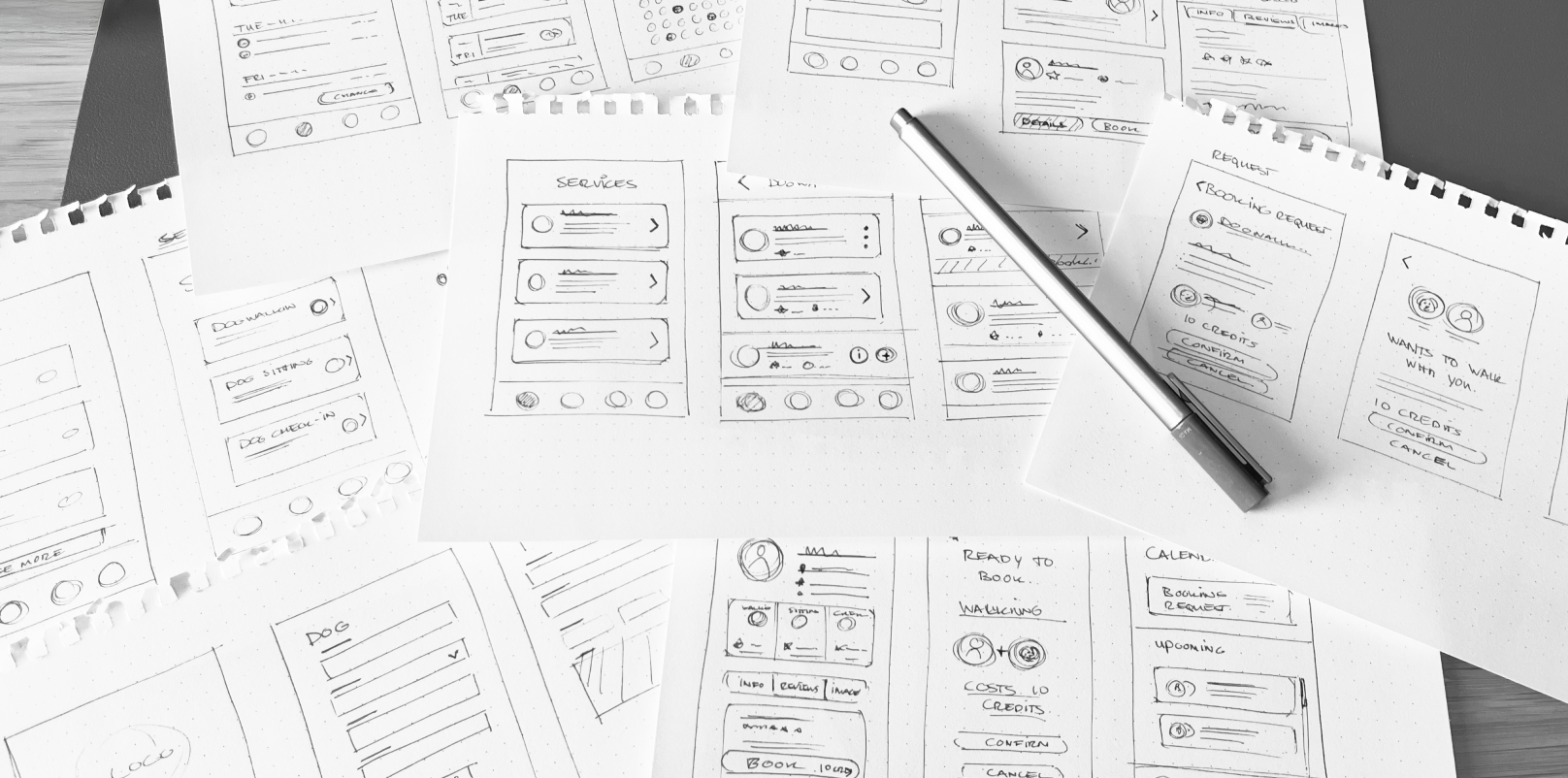 Low fidelity wireframe sketches